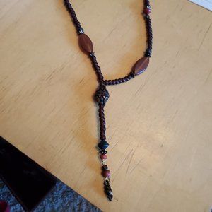 16" Burnt Orange Bead Strand Necklace Drop Pendant
